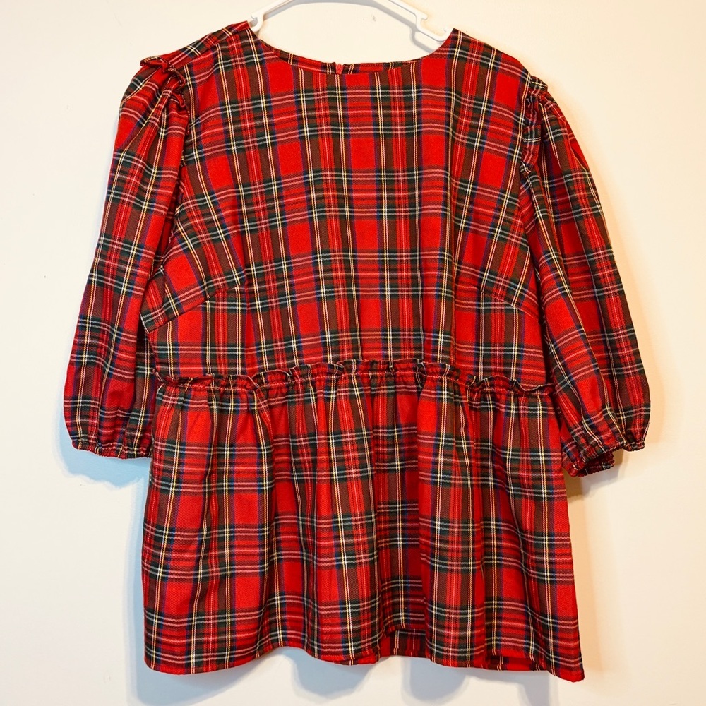 Red Plaid Peplum Tunic Top